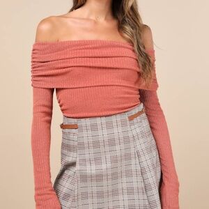Lulus Coveted Favorite Terracotta Textured Off-the-shoulder Top Pink - Size M